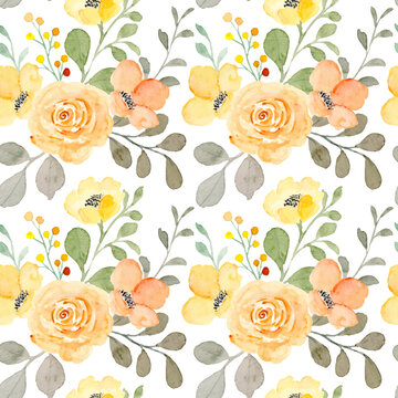 Seamless Pattern Of Yellow Floral With Watercolor