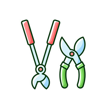 garden shears and loppers, green and red clip art preview