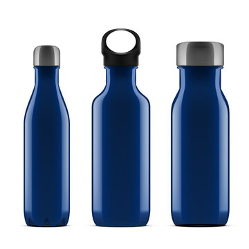 3D Blue Glossy Metal Reusable Water Bottle Set