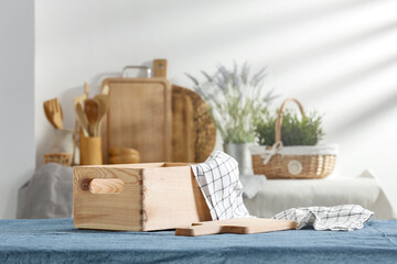 The kitchen table prepared for breakfast on a beautiful sunny morning 