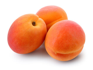 Apricot. Apricots isolate on white. Whole three apricots. With clipping path. Full depth of field.