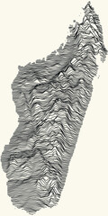 Light topographic map of the Republic of Madagascar with black contour lines on beige background - obrazy, fototapety, plakaty