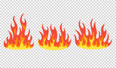 Set of red and orange fire flame. Flames of different shapes. Fireball set, flaming symbols. Idea of energy and power. Collection of hot flaming element. icons in cartoon style © designer_things