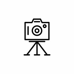 Camera icon with tripod in line style. Vector