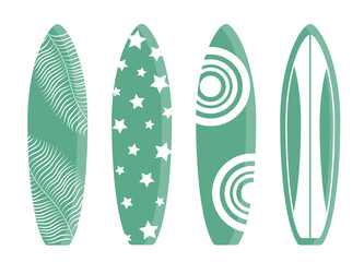  Collection of surfing boards designs isolated on white background. Blue and white.