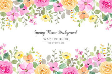 Beautiful flower frame. Yellow and pink floral background with watercolor