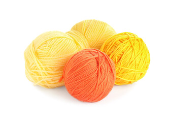 Soft colorful woolen yarns on white background
