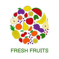 Round fruits composition. Logo design image. Fresh Fruits for print, poster, card, decoration