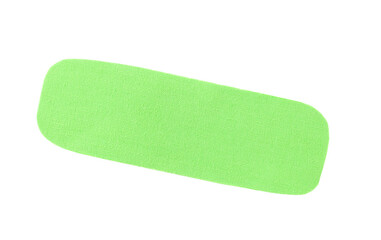 Green kinesio tape piece on white background, top view