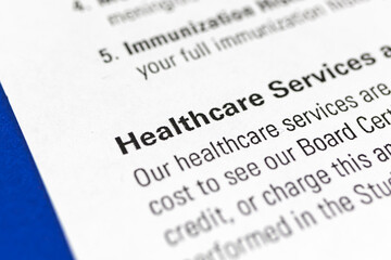 Healthcare document or form close-up background