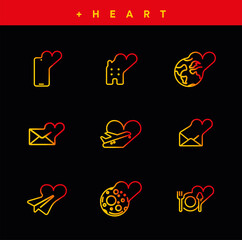 Heart related icon line. The plane from the heart, the letter, the world, etc. Colorful line icon set. Creative simple various heart icons for your web mobile app logo design. Editable vector stroke.