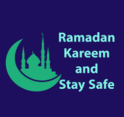 Naklejka premium Illustration text Ramadan Kareem and Stay Safe.Typography lettering design,printing for t shirt,banner,poster,mug etc.