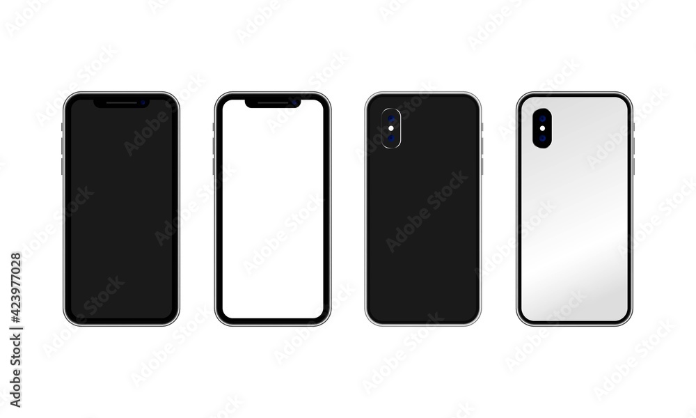 Poster realistic smartphone mockup set. cellphone frame with blank display isolated templates. mobile devic