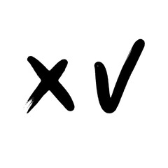 Check marks hand drawn style. Green Tick and red x. Approval vote symbols.