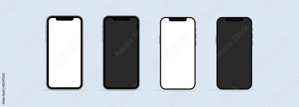 Poster realistic smartphone mockup set. phone frame with blank display isolated templates. mobile device co