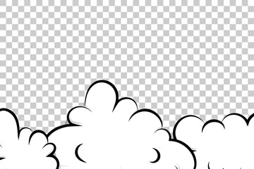 Comic book cartoon speech bubble for text. Cartoon puff cloud template on transparent background for text. Pop art dialog conversation funny smoke steam. Comics explosion symbol.