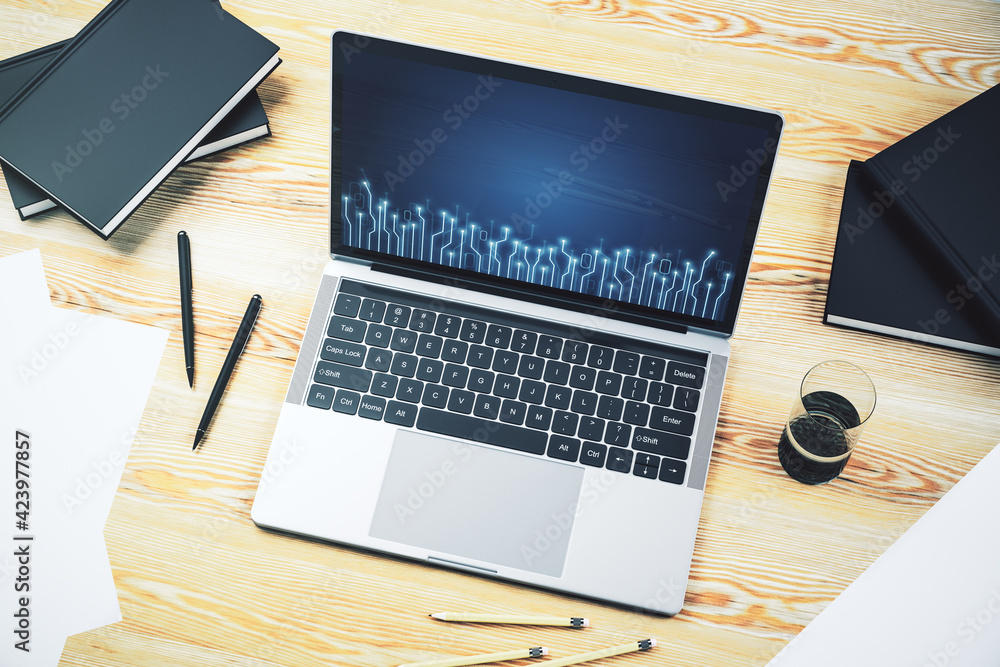 Aufkleber creative concept of microscheme illustration on modern laptop screen. big data and database concept.