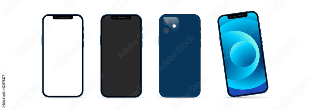 Poster realistic smartphone mock up set. device display template. vector eps 10. isolated on white backgrou