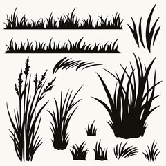 Grass and plants black silhouettes set