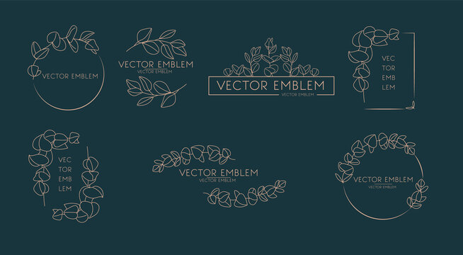 Vector logo design template and monogram concept in trendy linear style - floral frame with copy space for text or letter