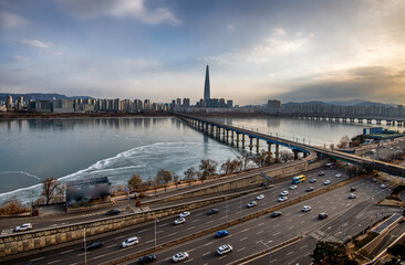 view of Han river in Seoul South Korea