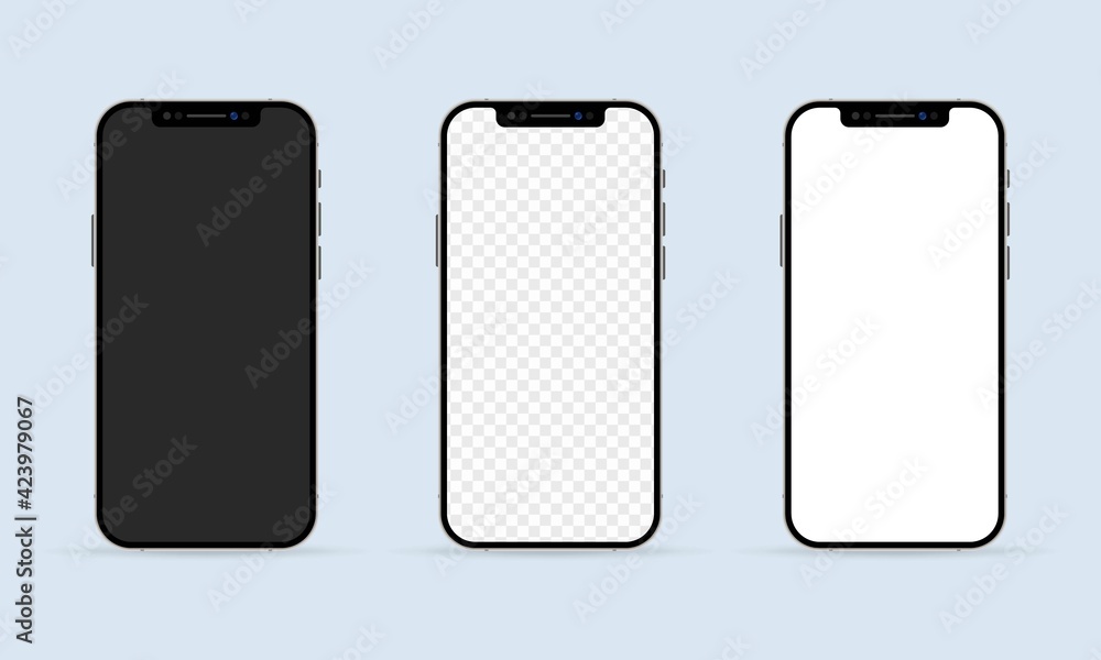 Poster realistic smartphone screen mockup set. phone frame with blank display templates. mobile device conc