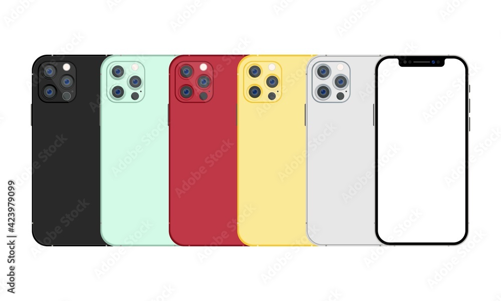 Poster realistic phone mock up set. device display template. vector eps 10. isolated on white background
