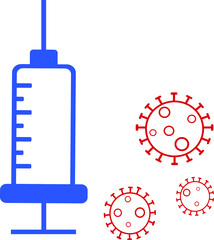 Syringe with needle on a white background. Coronavirus vaccination. Graphic illustration