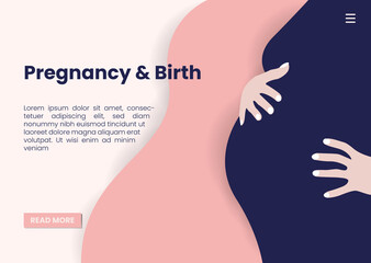 Banner template for websites, or advertising, landing page. Pregnant woman. Mother day greeting. Health care, female, motherhood. Minimalism style