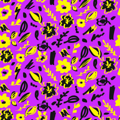 Naklejka premium Abstract Hand Drawing Sketch Flowers and Leaves Seamless Vector Pattern Isolated Background