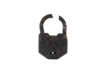 broken lock on chain isolated on white background