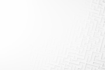 Abstract maze background. White fading maze with copy space. 3D illustration