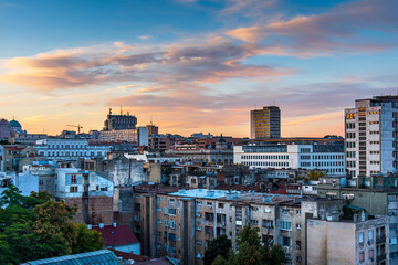 Fototapeta na wymiar Sunrise over Belgrade old city in the capital city of Serbia