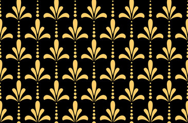 Flower geometric pattern. Seamless vector background. Gold and black ornament