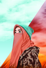 person in a red scarf