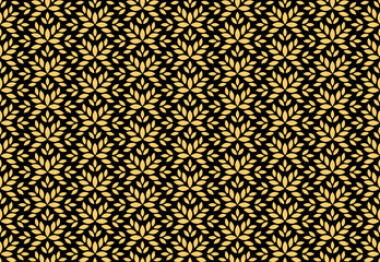 Flower geometric pattern. Seamless vector background. Gold and black ornament