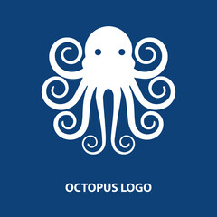 Template for logos, labels and emblems with white silhouette of octopus. Eps10 vector illustration.