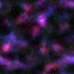 Deep space background. Stars, dust and gas. Seamless texture. Infinity universe. Glowing nebula.