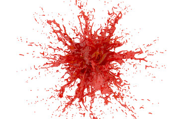 Splash of red juice. Isolated on a white background. Red paint splash illustration. 3d rendering. High resolution.