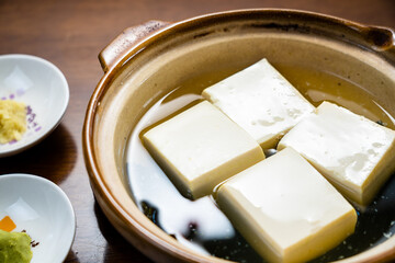 Healthy tofu stewed in a Earthenware pot