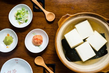 Healthy tofu stewed in a Earthenware pot