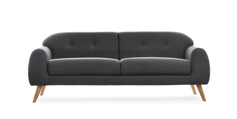 Stylish comfortable grey sofa isolated on white. Furniture for living room interior