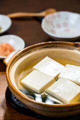 Healthy tofu stewed in a Earthenware pot