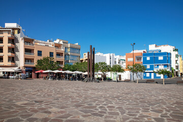 Plaza del Radioaficionado Manuel Davila Santana, the charming small town square with restaurants serving tapas and local food, Puertito de Guimar, Tenerife, Canary Islands, Spain