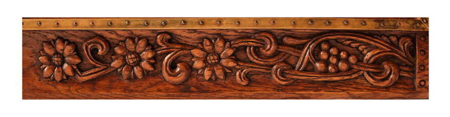 background: woodcarving fragment of a wooden homemade casket closeup. High quality photo