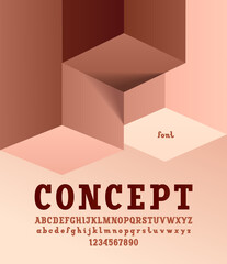 Trendy bold font, alphabet slab serif, uppercase and lowercase letters and numbers