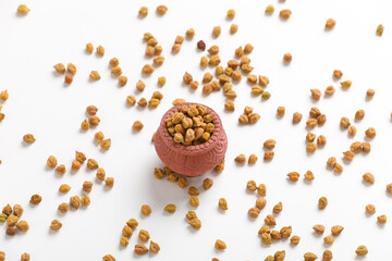 Chickpeas gram in wood bowl
