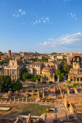 Fototapeta na wymiar Rome Cityscape With Ruins Of Roman Forum