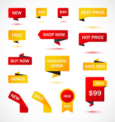 Vector stickers, price tag, banner, label. Coupon sale, offers and promotions vector template.