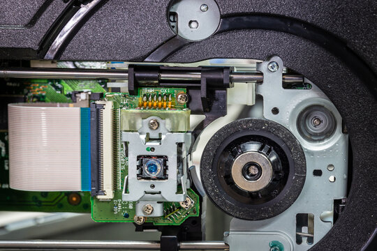 Close up of Laser head reader of CD DVD rom for desktop computer or server.